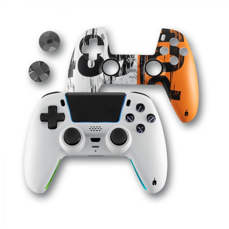 Spartan Gear - Sarissa Wireless Controller - compatible with PS5, PS4 PC, Switch - ( White  + one extra faceplate)   SGCPCPS501W