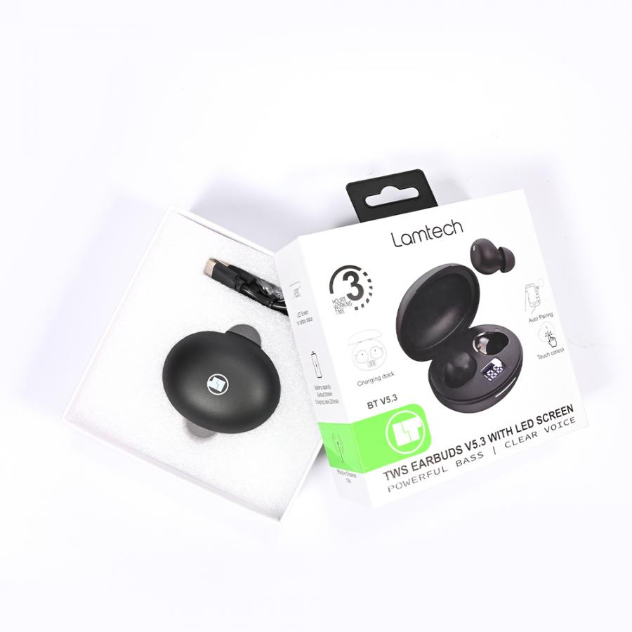 LAMTECH TWS EARBUDS V5.3 WITH LED SCREEN BLACK