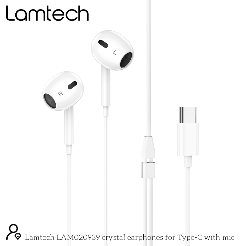 LAMTECH TYPE-C MOBILE EARPHONES WITH MICROPHONE WHITE