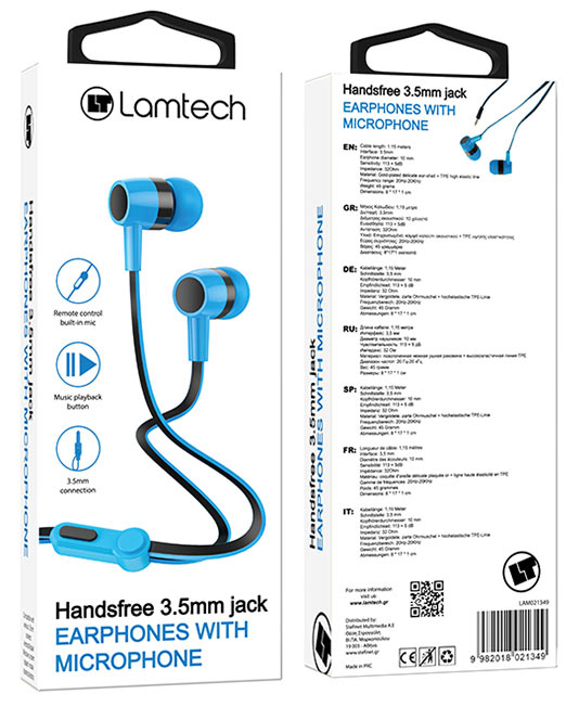LAMTECH HANDSFREE WITH MIC 3,5MM JACK BLUE