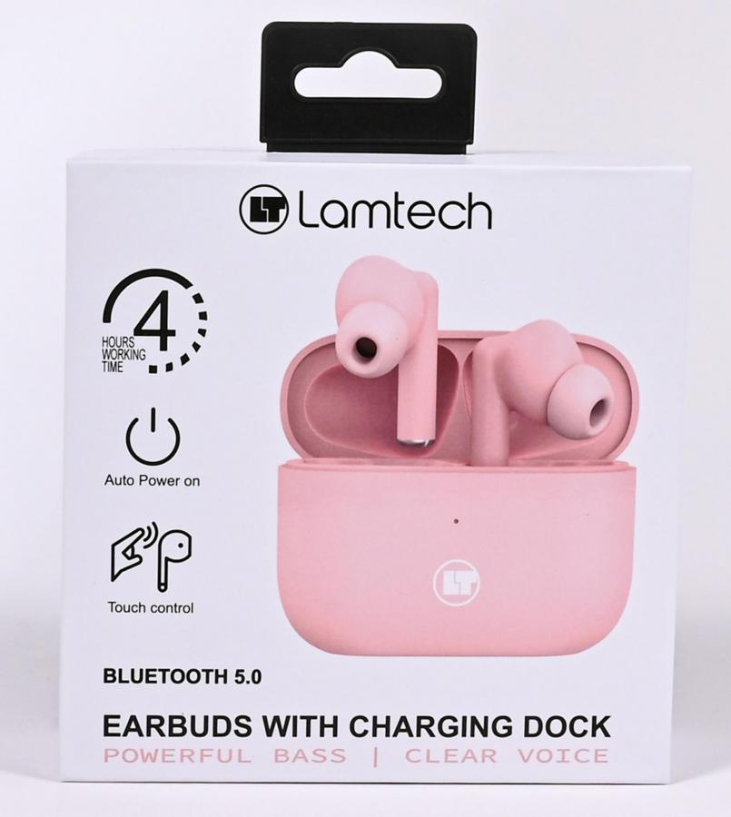 LAMTECH BLUETOOTH 5.0 TWS EARPHONES WITH CHARGING DOCK PINK