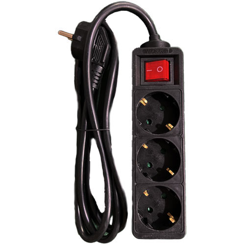 LAMTECH POWER STRIP WITH SWITCH 3 OUTLETS BLACK 3M