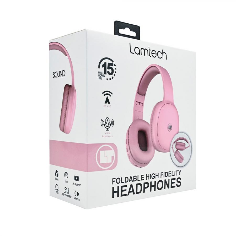 LAMTECH BT5.3 FOLDABLE HIGH FIDELITY HEADPHONES PINK