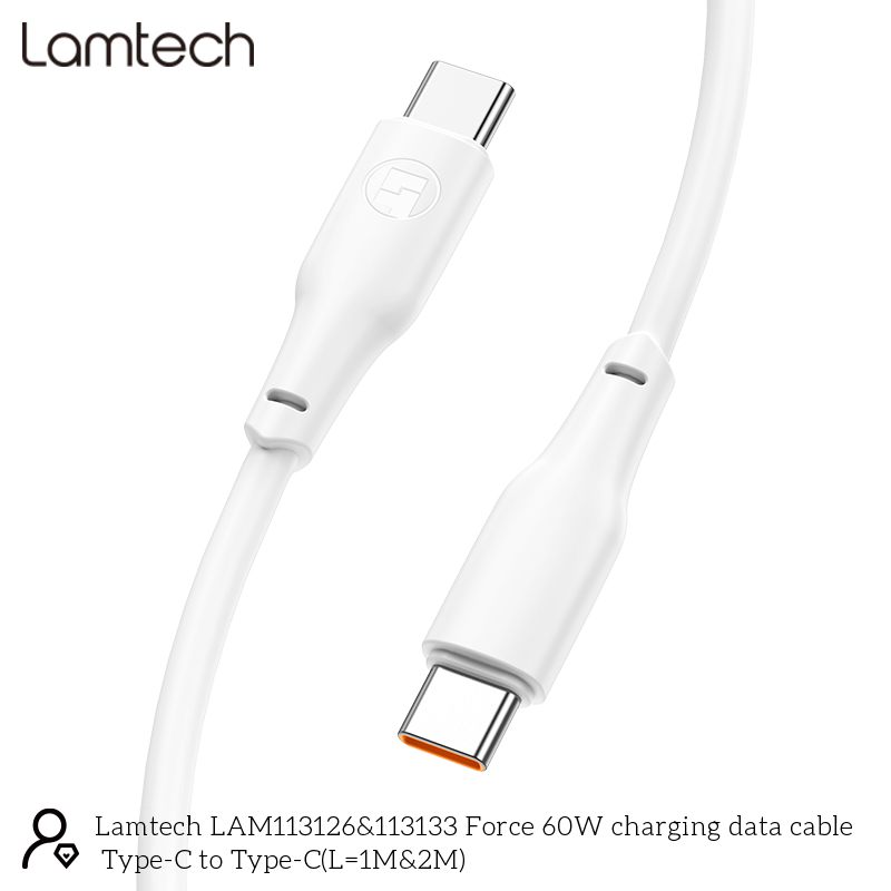 LAMTECH CHARGE AND DATA CABLE TYPE-C TO TYPE-C 60W 2M WHITE
