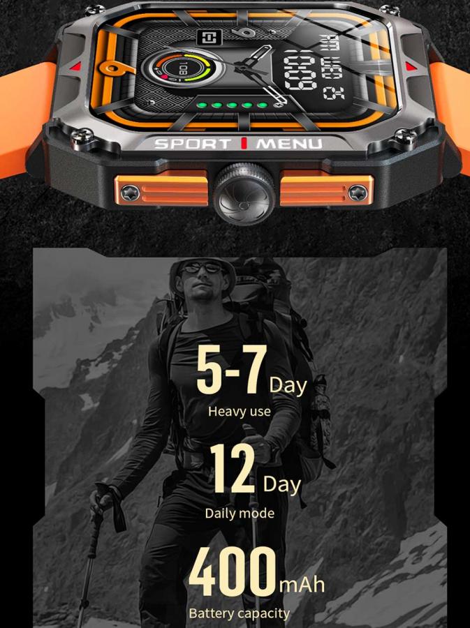 LAMTECH SPORT WATCH BT5.1 WITH HEALTH SENSOR & SPORT TRACKING SQUARE TFT 2.02' DISPLAY B.ORANGE