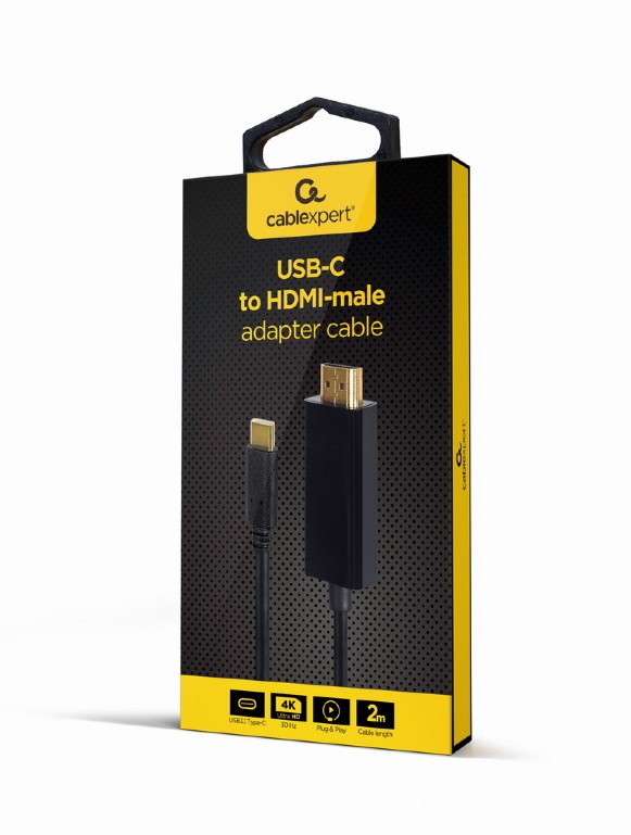 CABLEXPERT USB-C MALE TO HDMI-MALE ADAPTER 4K 30HZ 2M BLACK RETAIL PACK