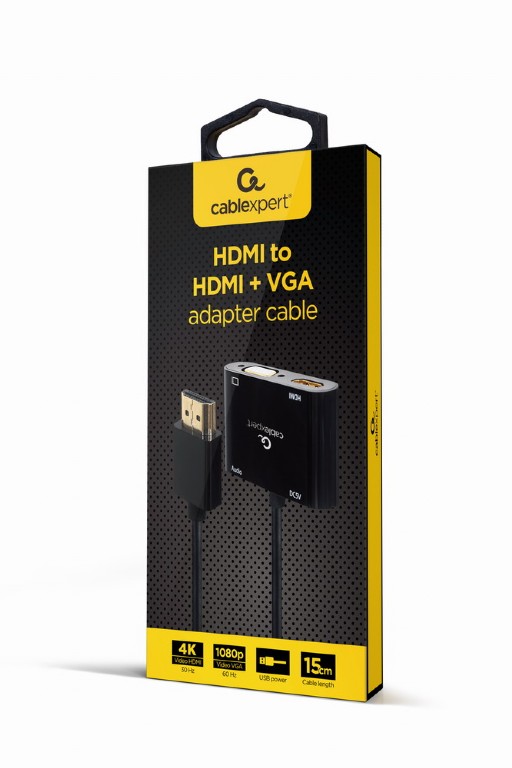CABLEXPERT HDMI MALE TO HDMI FEMALE+VGA FEMALE+AUDIO ADAPTER CABLE BLACK RETAIL PACK