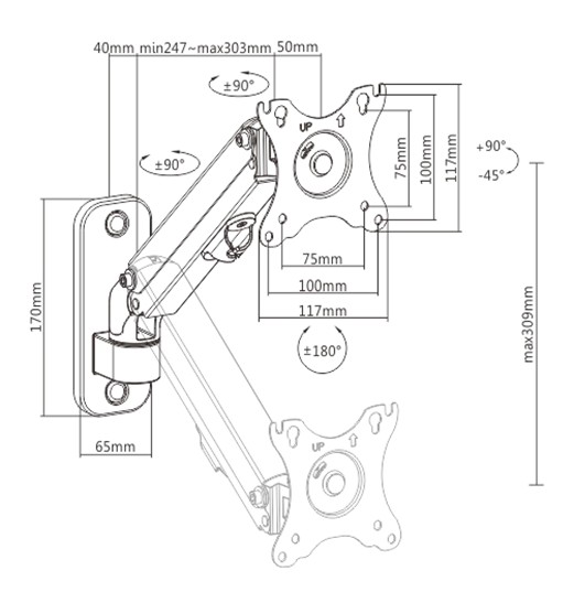 GEMBIRD ADJUSTABLE WALL DISCPLAY MOUNTING ARM UP TO 27'/7KG