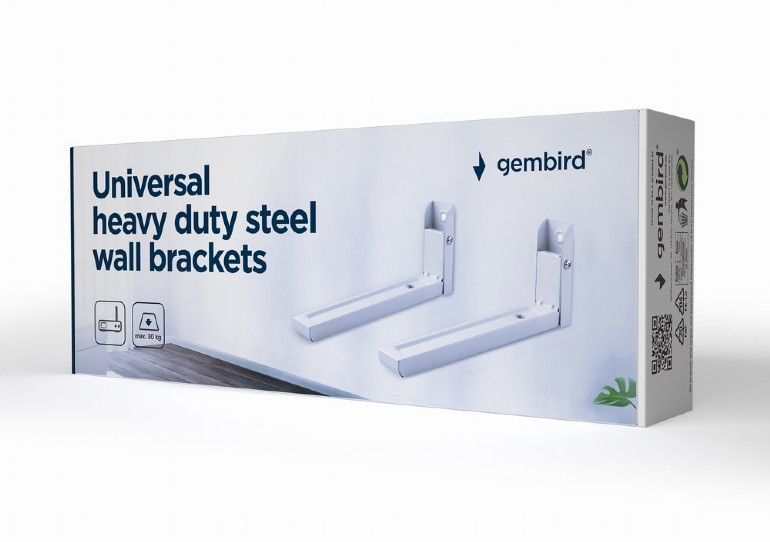 GEMBIRD UNIVERSAL HEAVY DUTY STEEL WALL BRACKETS 30 KG WHITE