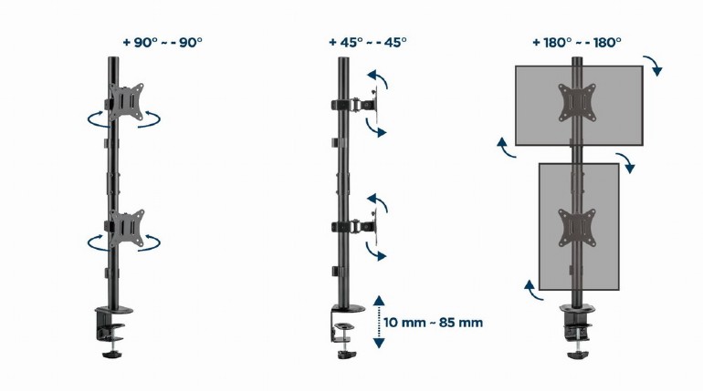 GEMBIRD ADJUSTABLE 2-DISPLAY VERTICAL DESK MOUNT 17'-32'