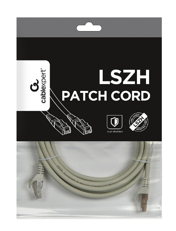 CABLEXPERT S/FTP CAT6A LSZH PATCH CORD GREY 0.5M