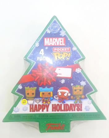 Funko Pocket Pop! 4-Pack Marvel - Happy Holidays Tree Box (Glows in the Dark) (Diamond Collection) Vinyl Figures Keychain