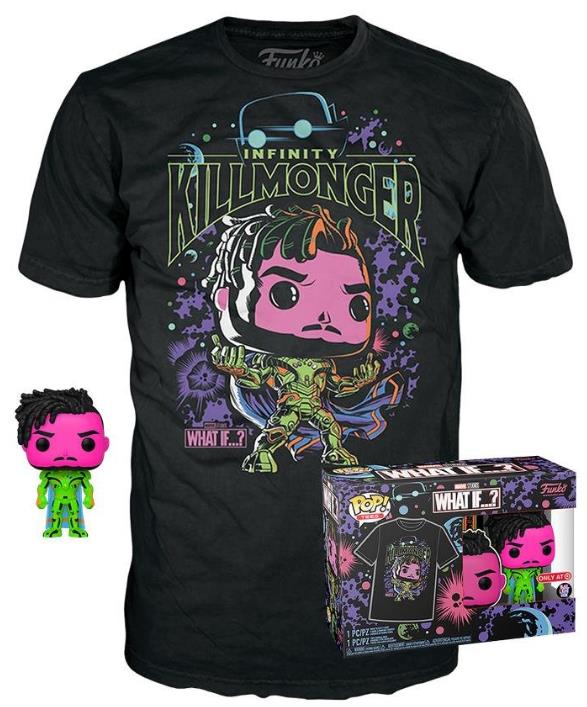 Funko Pop!  Tee (Adult): Marvel What If...? - Infinity Killmonger (Blacklight) (Special Edition) Bobble-Head Vinyl Figure  T-Shirt (L)