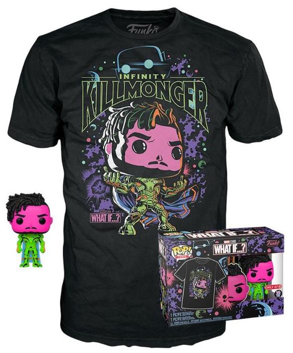 Funko Pop!  Tee (Adult): Marvel What If...? - Infinity Killmonger (Blacklight) (Special Edition) Bobble-Head Vinyl Figure  T-Shirt (XL)