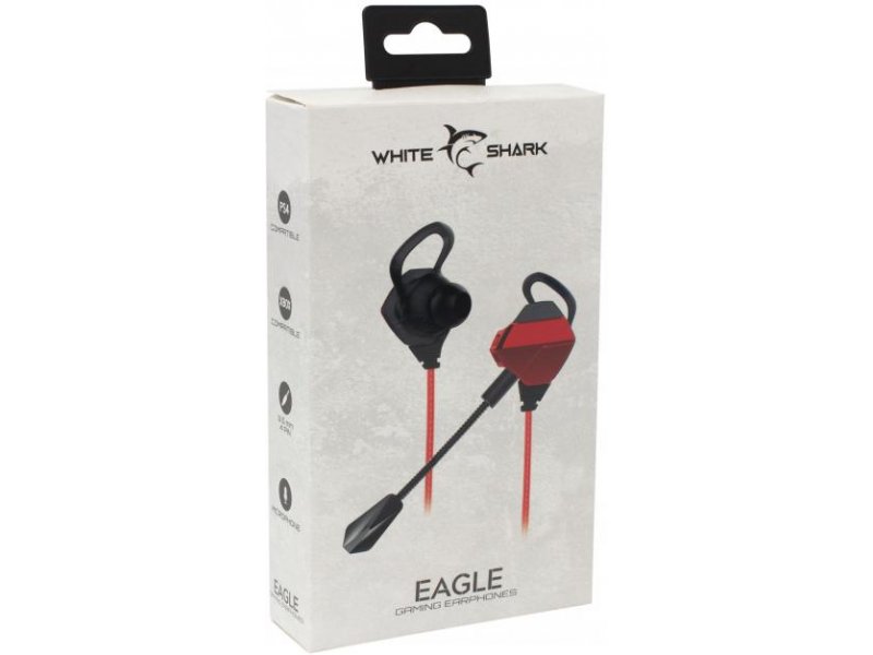 WHITE SHARK IN-EAR HEADSET + MICROPHONE EAGLE BLACK/RED