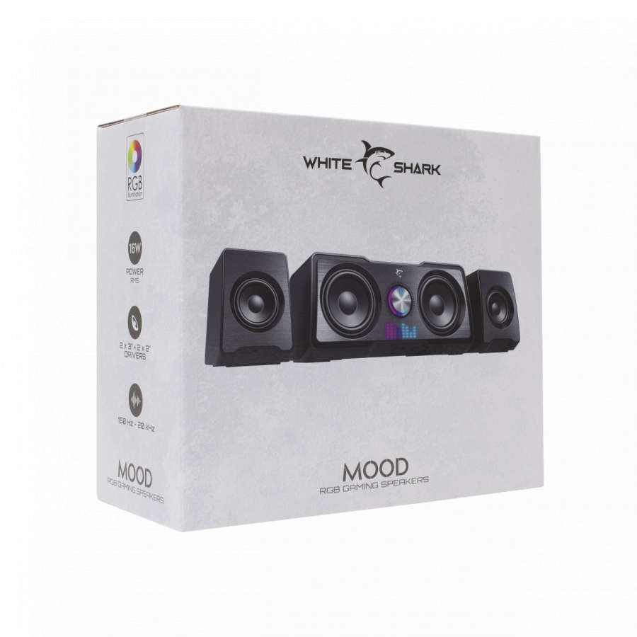 WHITE SHARK RGB GAMING 2.2 SPEAKERS MOOD BLACK