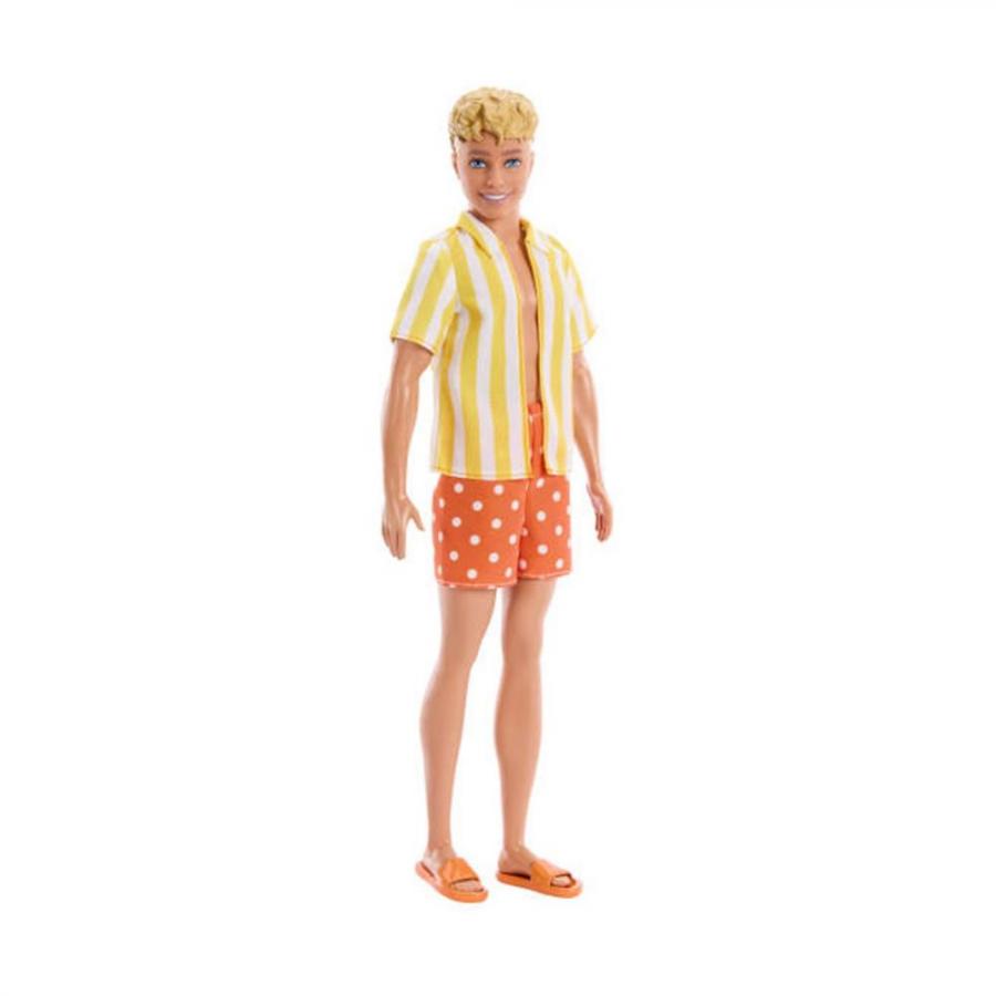 Mattel Barbie Style Fashionistas: Ken Doll with Blond Hair, and Yellow Polka-Dot Board Shorts with Yellow and White Striped Shirt #252 (JJN66)