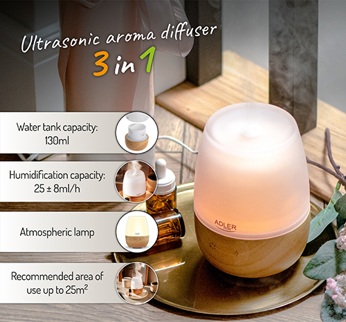 ADLER 3IN1 ULTRASONIC WOOD AROMA DIFFUSER