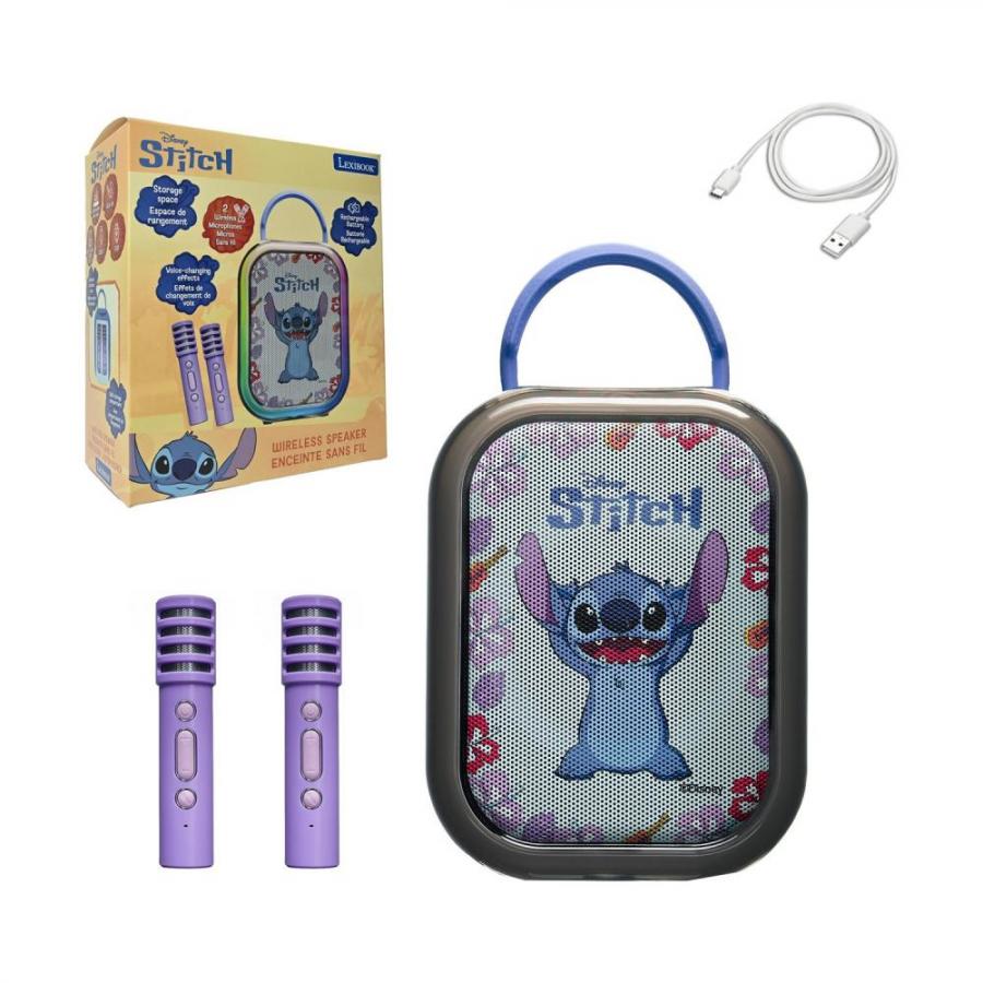 Lexibook Wireless Speaker with Microphone: Stitch Bluetooth Karaoke with 2 Wireless Microphones (25.BTC030D)