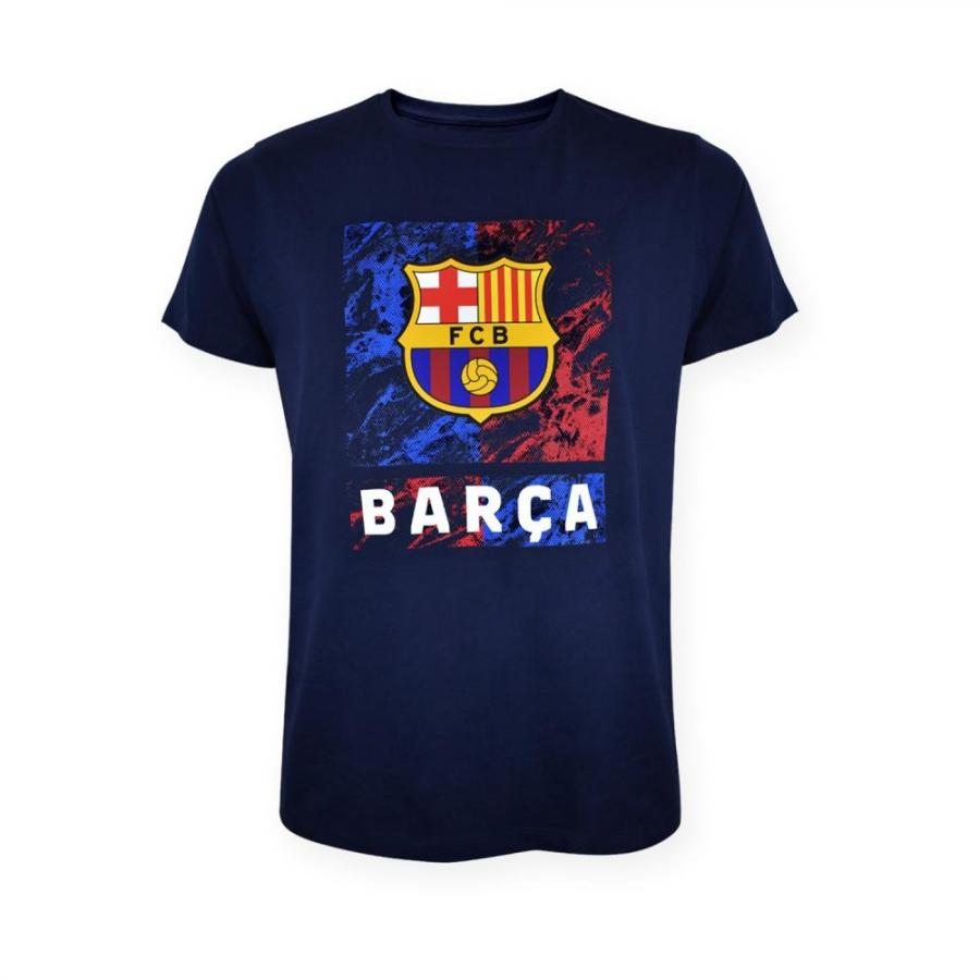 FC Barcelona Official T-Shirt – Navy 'Marble' Crest Print – Size L (5001CMARN)