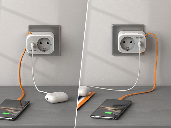 TESSAN 3 IN 1 WALL SOCKET 1xSCHUKO, 1xUSB, 1xTYPE-C CABLE 15CM