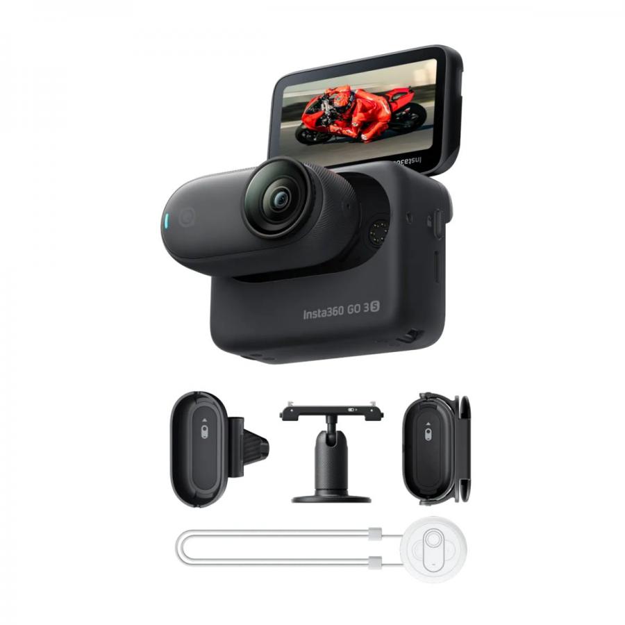 Insta360 GO 3S Motorcycle In-Helmet POV Bundle - 128GB Midnight Black