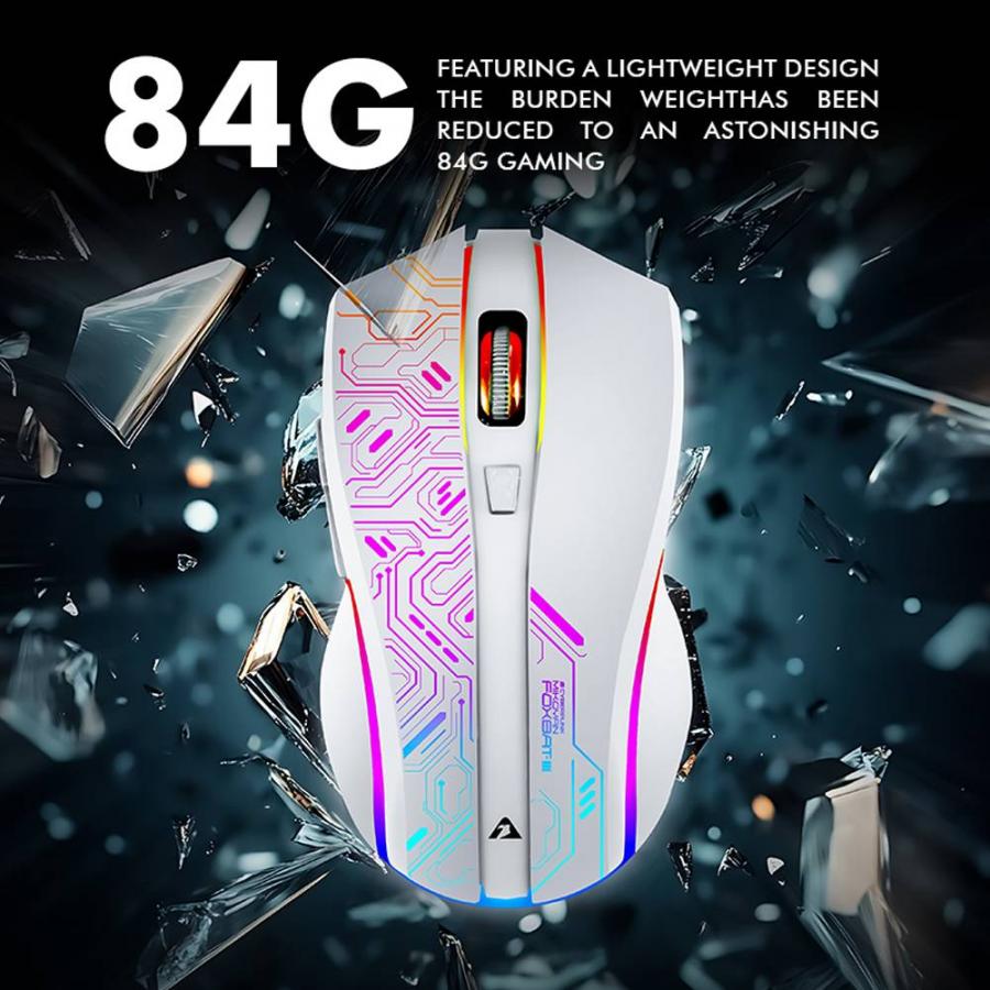 ARMAGGEDDON 2.4G WIRELESS GAMING MOUSE RGB 10000 CPI MIKOYAN FOXBAT-III CYBERPUNK WHITE