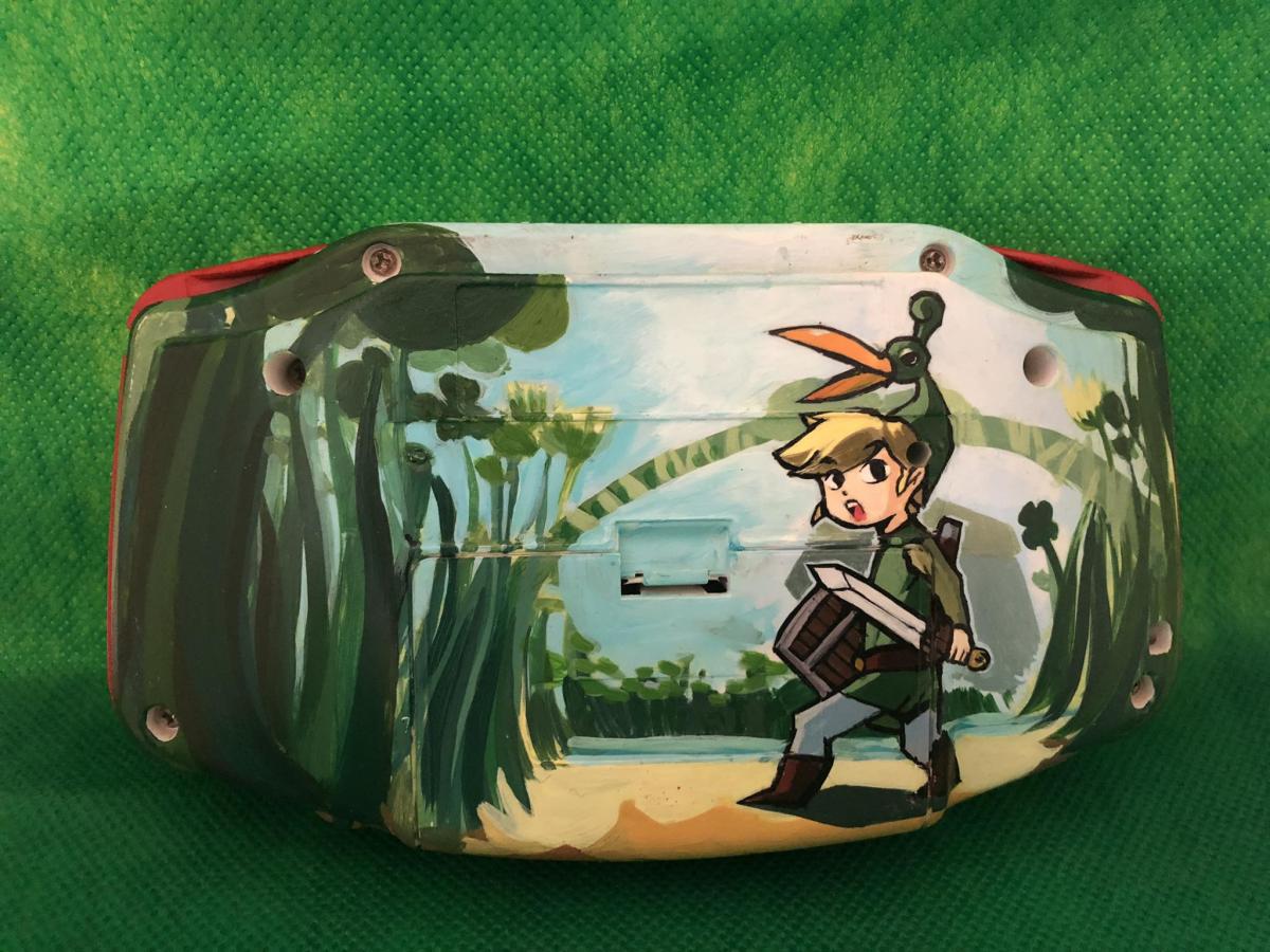 Hand-Painted Nintendo GameBoy Advance Console with IPS Screen (Zelda Minish Cap)