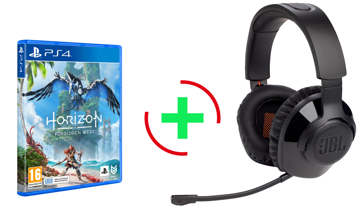 Horizon 2 Forbidden West PS4 +PreOrder Bonus + JBL Quantum 350, Over-Ear Wireless 2.4Ghz Gaming Headset, (Black)