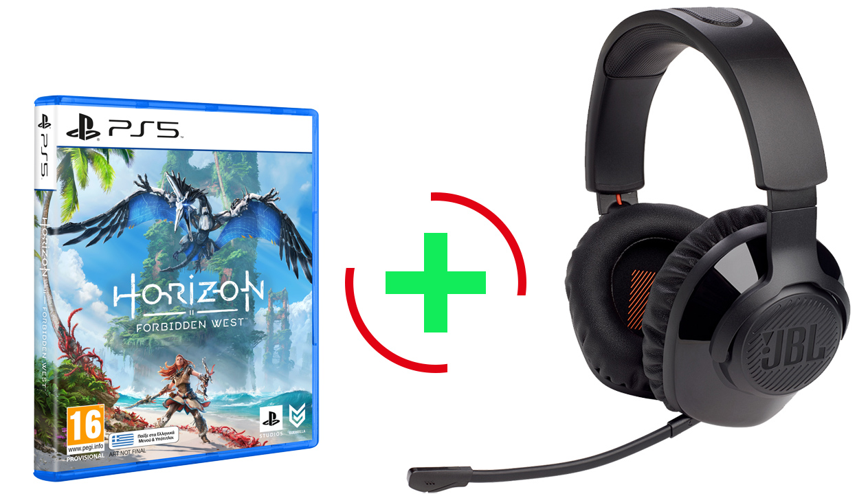 Horizon 2 Forbidden West PS5 NEW (Με ελληνικό μενού και ελληνικούς υπότιτλους) +PreOrder Bonus + JBL Quantum 350, Over-Ear Wireless 2.4Ghz Gaming Headset, (Black)