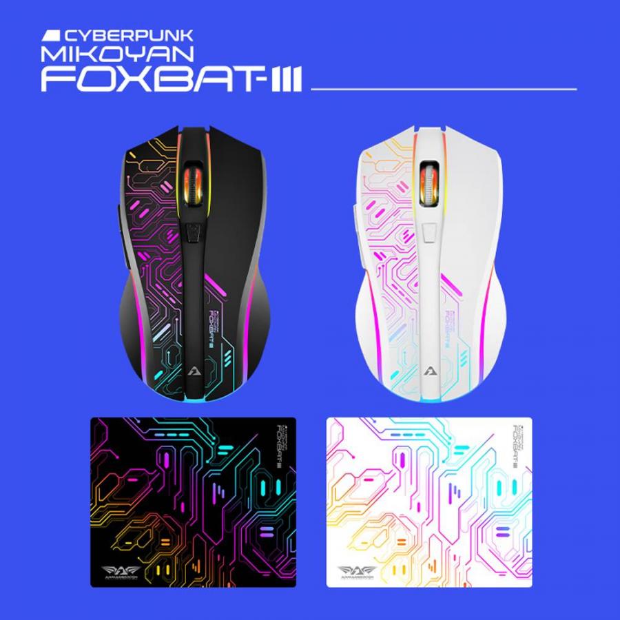 ARMAGGEDDON 2.4G WIRELESS GAMING MOUSE RGB 10000 CPI MIKOYAN FOXBAT-III CYBERPUNK WHITE