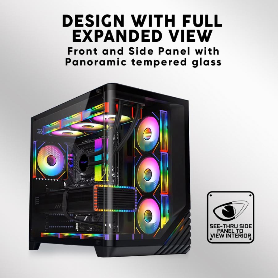 ARMAGGEDDON FULL ATX DUAL CHAMBER CHASSIS 10X ARGB FANS AQUARON X-CURVE GIGA 10 BLACK