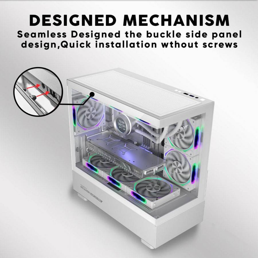 ARMAGGEDDON RGB M-ATX DUAL CHAMBER GAMING CASE AQUARON DUPLEX PRO WHITE