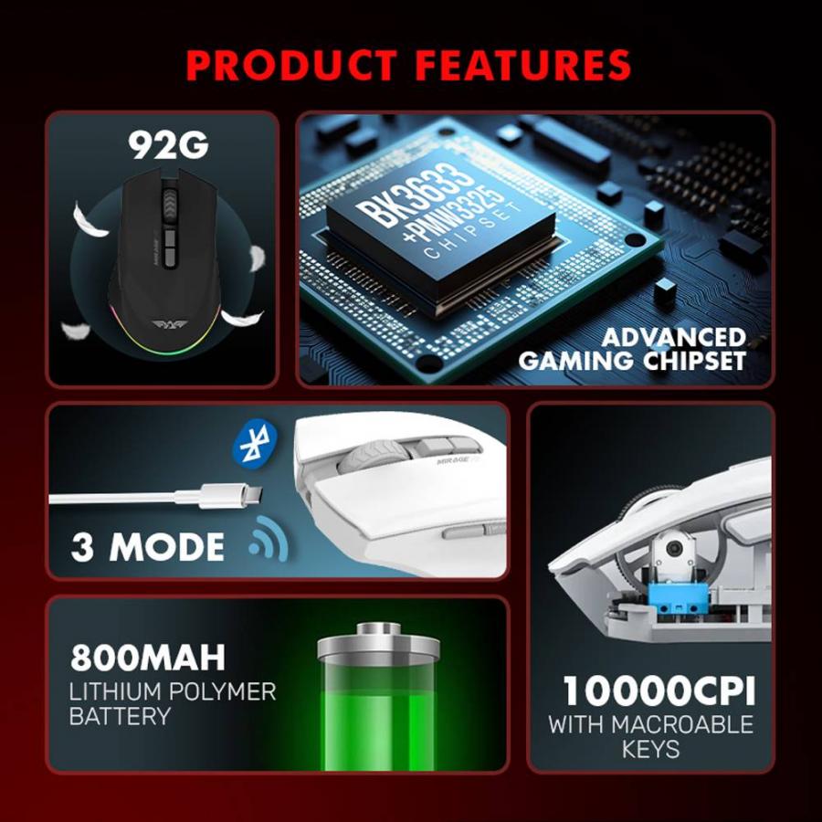 ARMAGGEDDON TRI-MODE GAMING MOUSE 10000CPI MIRAGE VII BLACK