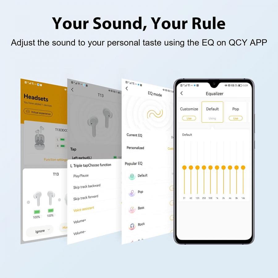 QCY T13 TWS PINK Dual Driver 4-mic noise cancel. True Wireless Earbuds - Quick Charge 380mAh