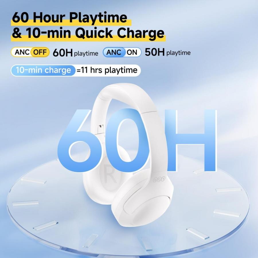 QCY H3 Lite Headset White - ANC Noise Canceling 40mm drivers 68ms latency - 60h battery