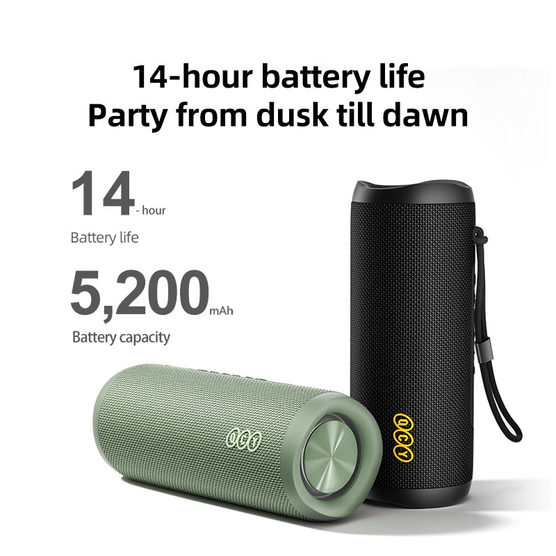 QCY SP7 Green -  Portable Bluetooth Speaker w Stereo Sound 40W, Mic for Calls, RGB Light Show