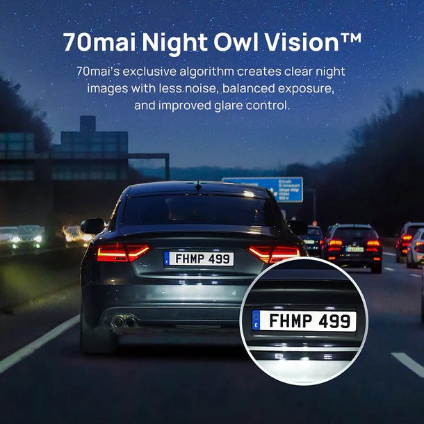 70mai A200-1 Front & Rear Dash Cam w. Screen, Set with RC11 Rearview Camera, 1080P 60FPS 130FOV 500m