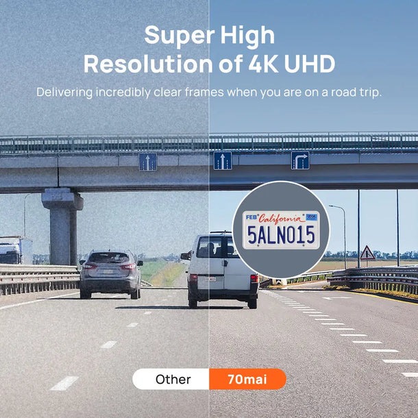 70mai A800S-1 Front & Rear Dash Cam 4k w. screen set w. RC06 Rearview Cam - 2160p 140FOV 500mAh Car