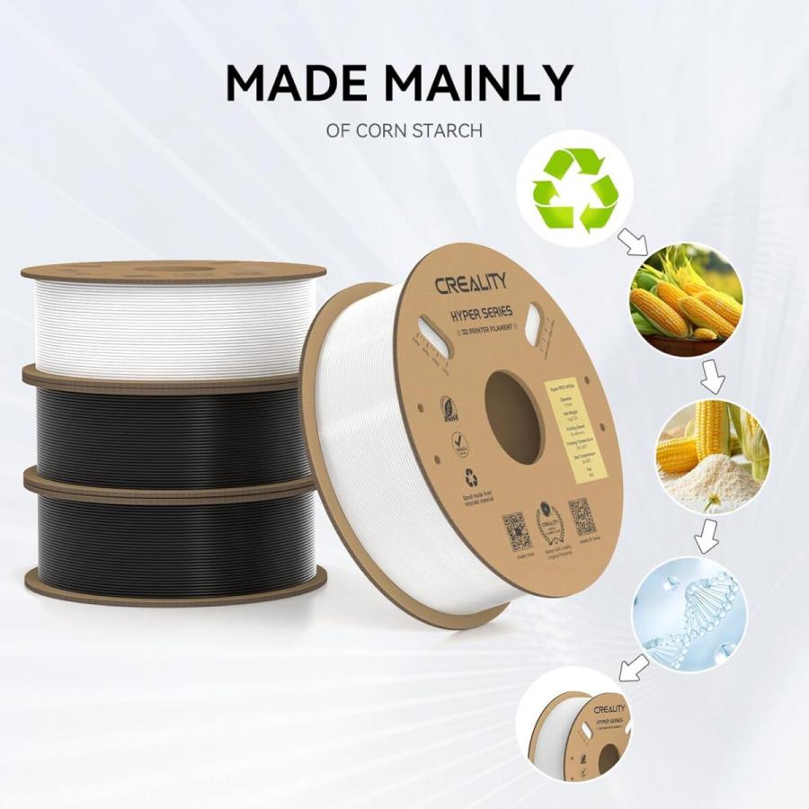Creality Hyper-PETG Value Pack 4kg - 2x Black & 2x White 3D Printer Filament, fast print, 4kg 1.78