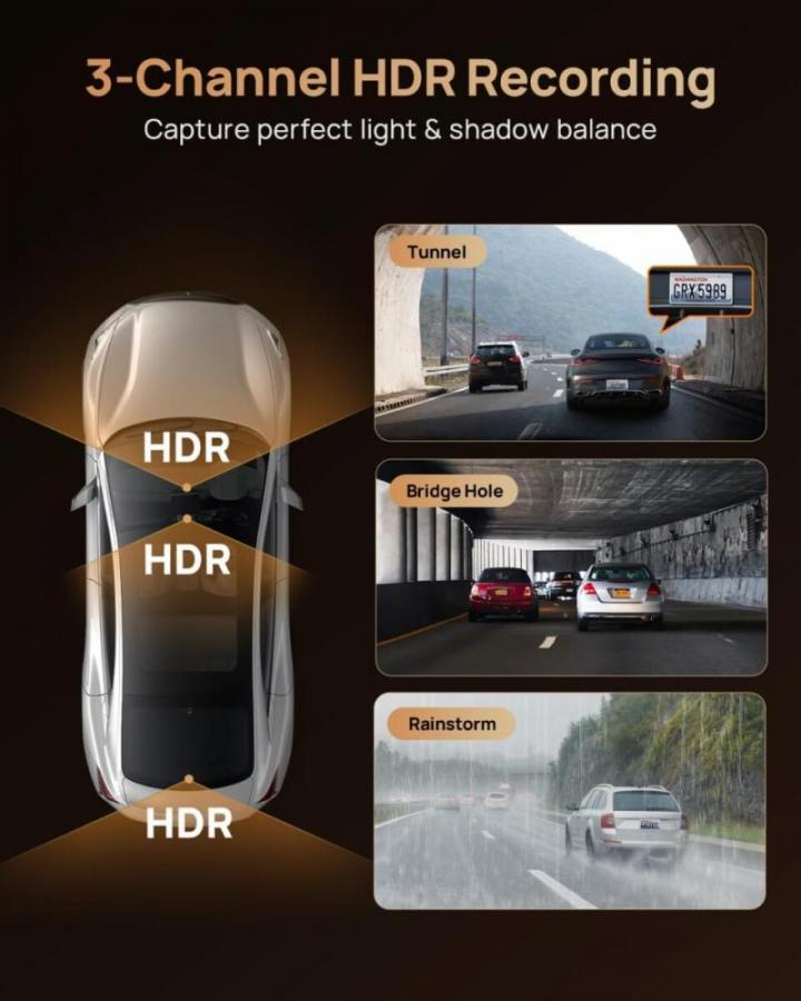 70mai Dash Cam 4K T800 & 1080 Rear Cam. & 128GB SD 3-Channel w/ Dual 4K, IMX678,  AI Detection
