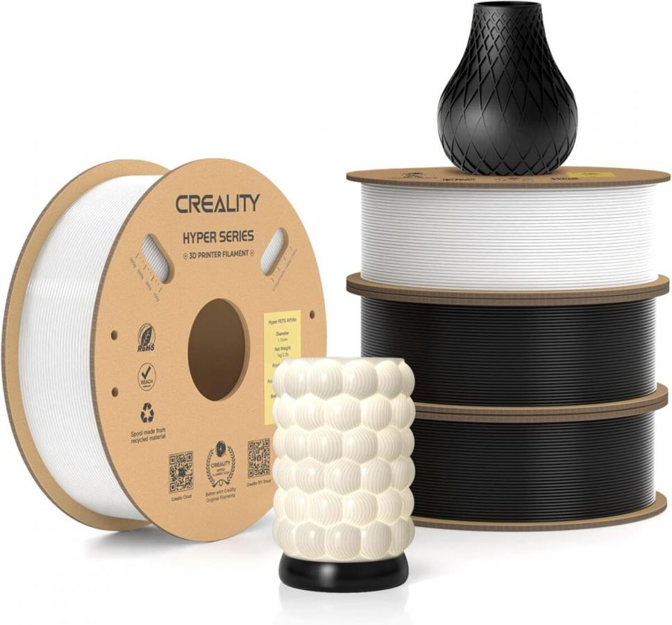 Creality Hyper-PETG Value Pack 4kg - 2x Black & 2x White 3D Printer Filament, fast print, 4kg 1.78