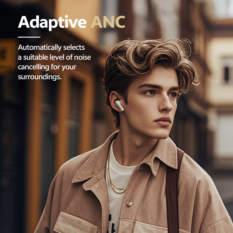 QCY Buds ANC White (HT15)- 45db ANC TWS Earbuds 35h 5 mic ENC, ear-canal adaptive tech, leather case