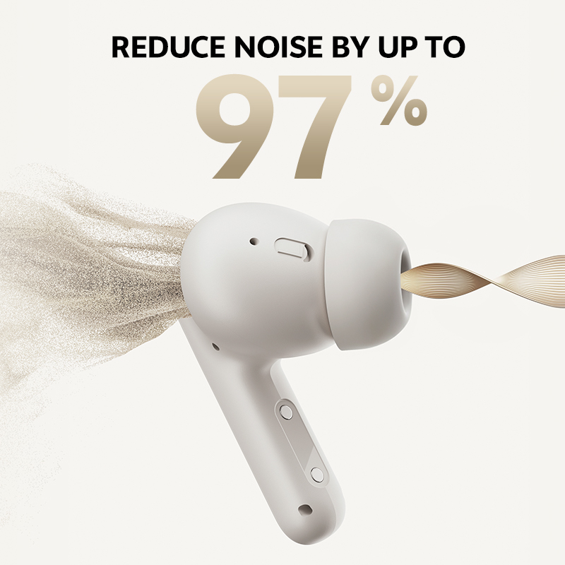 QCY Buds ANC White (HT15)- 45db ANC TWS Earbuds 35h 5 mic ENC, ear-canal adaptive tech, leather case