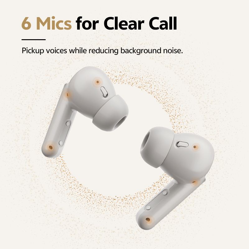 QCY Buds ANC White (HT15)- 45db ANC TWS Earbuds 35h 5 mic ENC, ear-canal adaptive tech, leather case