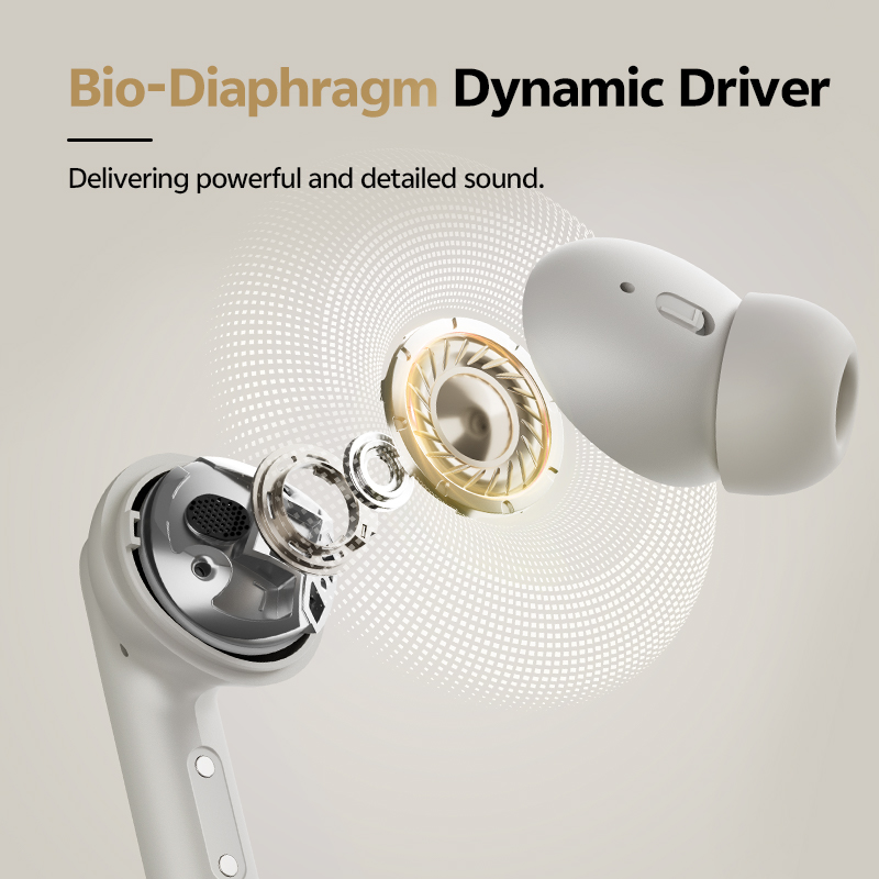 QCY Buds ANC White (HT15)- 45db ANC TWS Earbuds 35h 5 mic ENC, ear-canal adaptive tech, leather case