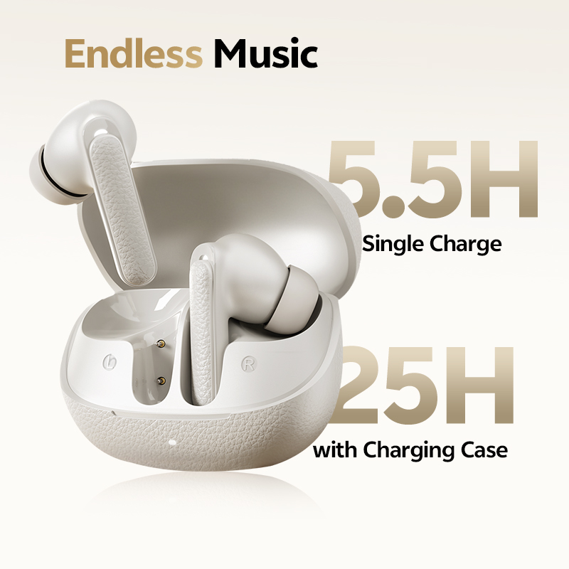 QCY Buds ANC White (HT15)- 45db ANC TWS Earbuds 35h 5 mic ENC, ear-canal adaptive tech, leather case