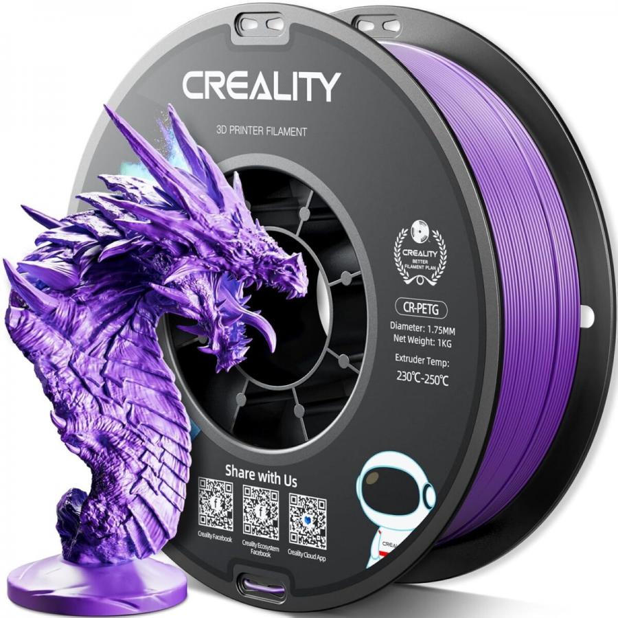 Creality CR-PETG Purple 3D Printer Filament, Hard Glossy, Tensile Str. 49MPA, 1 kg Spool1.75