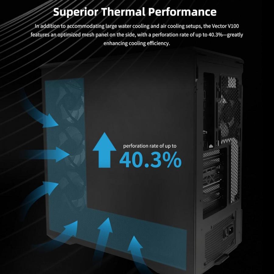 Lian Li Vector V100 Black - 4 x 120mm ARGB - LED RGB Strip - Tempered Glass - ATX Case