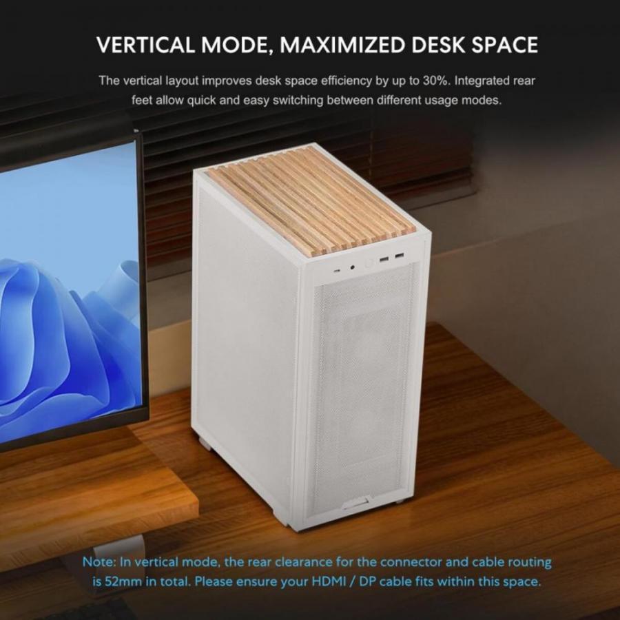 Lian Li Dan-B4 Wood White - mATX Mesh - PC Gaming Case - 2x 120 Fans Included - GPU Support 358.9mm